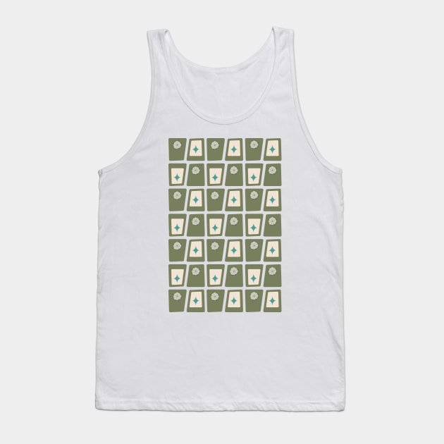 Mid Century Funky Blocks 2 in Green, Teal and Cream Tank Top by tramasdesign